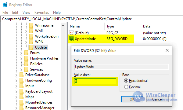 Set value in Registry Editor