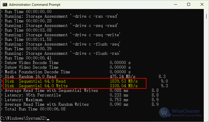 winsat disk speed