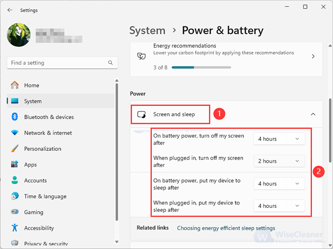 Adjust the time for turning off the screen in Settings