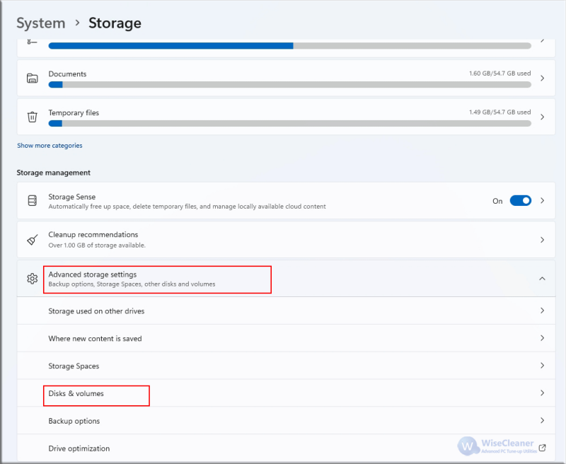 select Disks & volumes