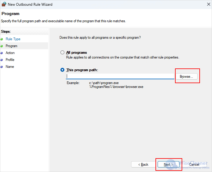 select the executable file