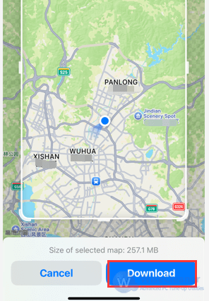 Adjust the size of the area you wish to download by zooming in or out
