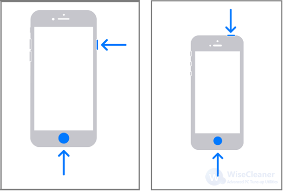 Press and quickly release the Home button and the Top (or Side) button at the same time.